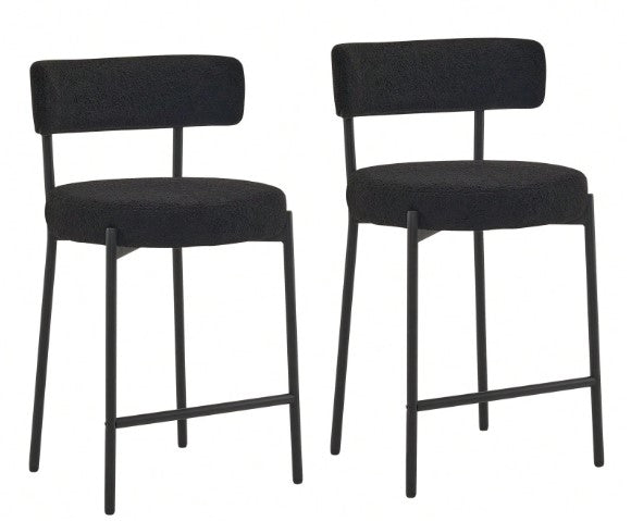 Black Furry Bar Stool Set With Metal Black Frame Modern Sherpa Upholstered Dining Chairs With Padded Seat Industrial Counter Stool For Home Bars Kitchens Cafes Lounges Luxurious Kitchen Chairs Room Decor