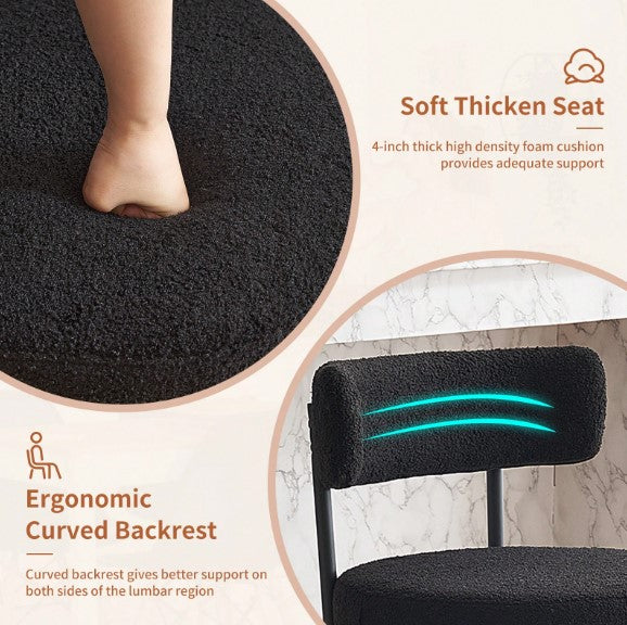 Black Furry Bar Stool Set With Metal Black Frame Modern Sherpa Upholstered Dining Chairs With Padded Seat Industrial Counter Stool For Home Bars Kitchens Cafes Lounges Luxurious Kitchen Chairs Room Decor