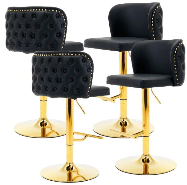Leather Bar Stools Set, PU Upholstered Swivel Counter Height Bar Stools, Modern Adjustable High Barstools With Backs Metal Tall Kitchen Island Chairs For Home Bar& Counter Stools