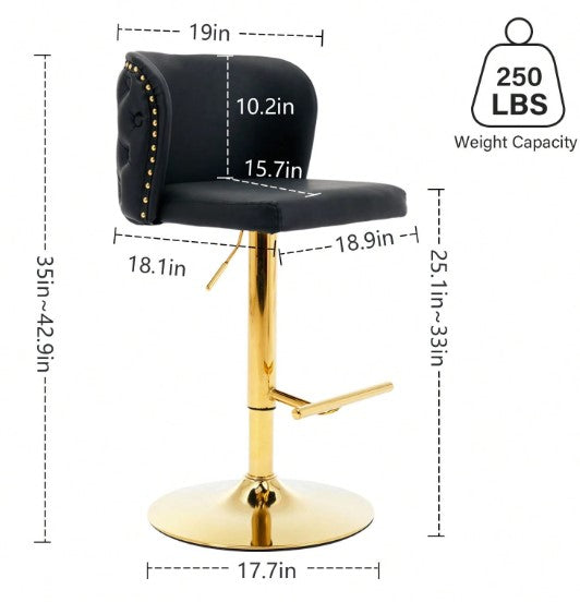 Leather Bar Stools Set, PU Upholstered Swivel Counter Height Bar Stools, Modern Adjustable High Barstools With Backs Metal Tall Kitchen Island Chairs For Home Bar& Counter Stools