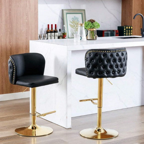 Leather Bar Stools Set, PU Upholstered Swivel Counter Height Bar Stools, Modern Adjustable High Barstools With Backs Metal Tall Kitchen Island Chairs For Home Bar& Counter Stools