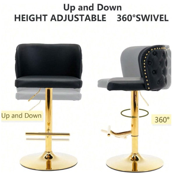 Leather Bar Stools Set, PU Upholstered Swivel Counter Height Bar Stools, Modern Adjustable High Barstools With Backs Metal Tall Kitchen Island Chairs For Home Bar& Counter Stools