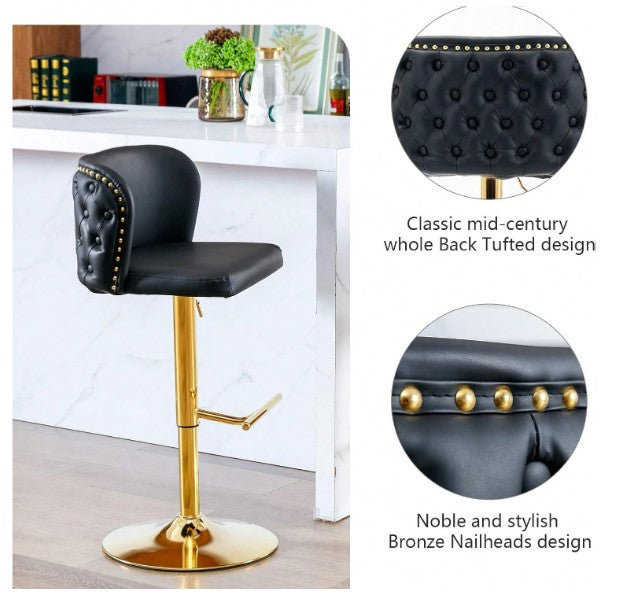 Leather Bar Stools Set, PU Upholstered Swivel Counter Height Bar Stools, Modern Adjustable High Barstools With Backs Metal Tall Kitchen Island Chairs For Home Bar& Counter Stools
