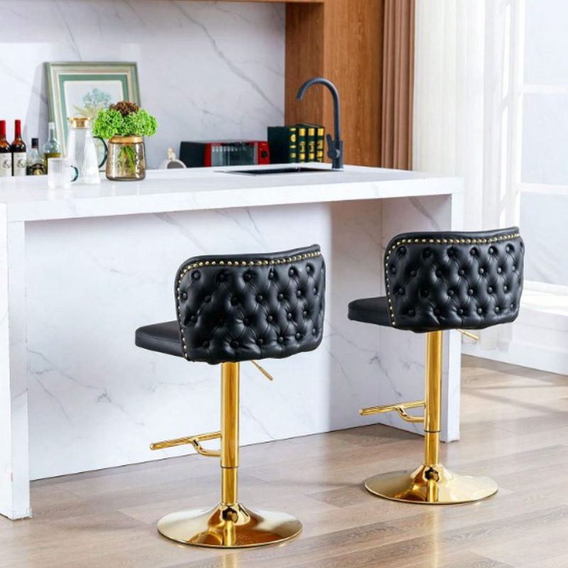 Leather Bar Stools Set, PU Upholstered Swivel Counter Height Bar Stools, Modern Adjustable High Barstools With Backs Metal Tall Kitchen Island Chairs For Home Bar& Counter Stools