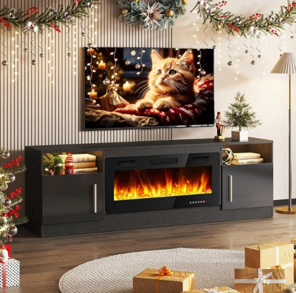 Fireplace TV Stand For TVs Up To 80", 70inch TV Stand With 36" Electric Fireplace, Entertainment Center With Fireplace, Entertainment Stand With Fireplace LED Light, Muebles Para Sala