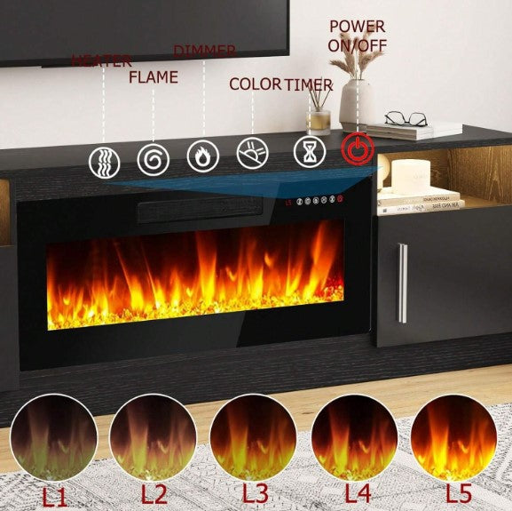 Fireplace TV Stand For TVs Up To 80", 70inch TV Stand With 36" Electric Fireplace, Entertainment Center With Fireplace, Entertainment Stand With Fireplace LED Light, Muebles Para Sala