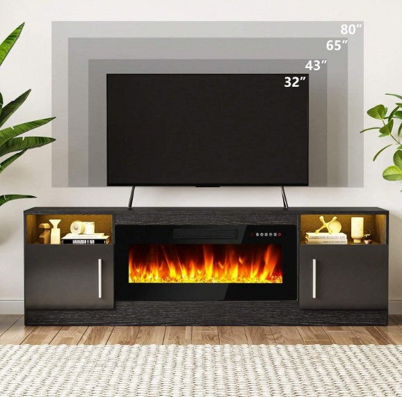 Fireplace TV Stand For TVs Up To 80", 70inch TV Stand With 36" Electric Fireplace, Entertainment Center With Fireplace, Entertainment Stand With Fireplace LED Light, Muebles Para Sala