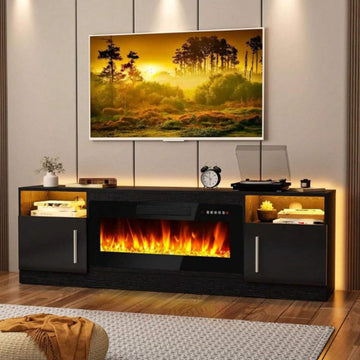Fireplace TV Stand For TVs Up To 80", 70inch TV Stand With 36" Electric Fireplace, Entertainment Center With Fireplace, Entertainment Stand With Fireplace LED Light, Muebles Para Sala