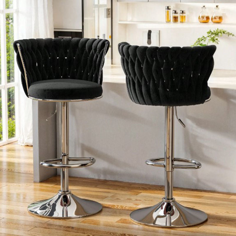Stylish Bar Stool Set With Backrest Footstool Rotatable, Adjustable Cushion, Kitchen Island Chair, Four Colors, Metal Support