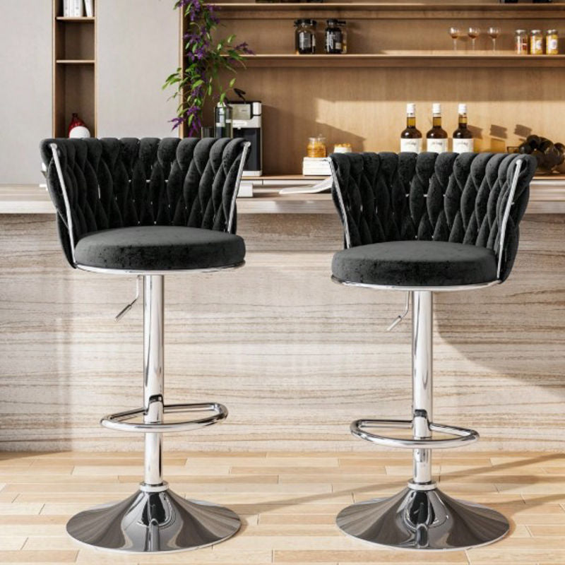 Stylish Bar Stool Set With Backrest Footstool Rotatable, Adjustable Cushion, Kitchen Island Chair, Four Colors, Metal Support