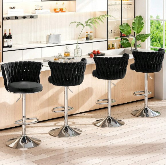 Stylish Bar Stool Set With Backrest Footstool Rotatable, Adjustable Cushion, Kitchen Island Chair, Four Colors, Metal Support