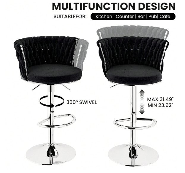 Stylish Bar Stool Set With Backrest Footstool Rotatable, Adjustable Cushion, Kitchen Island Chair, Four Colors, Metal Support