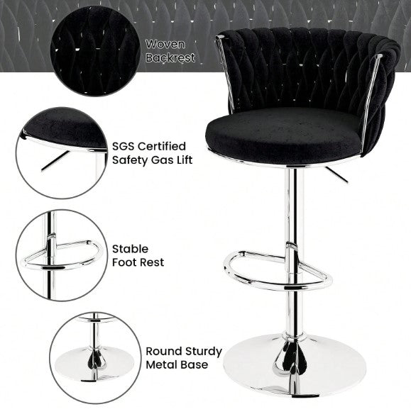 Stylish Bar Stool Set With Backrest Footstool Rotatable, Adjustable Cushion, Kitchen Island Chair, Four Colors, Metal Support