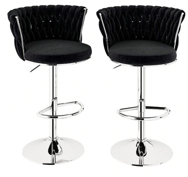 Stylish Bar Stool Set With Backrest Footstool Rotatable, Adjustable Cushion, Kitchen Island Chair, Four Colors, Metal Support