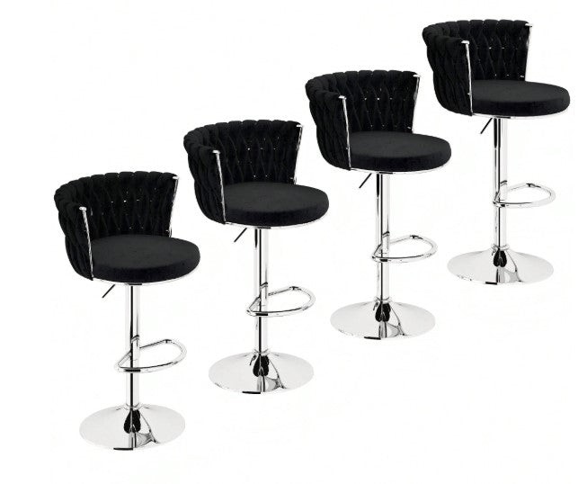 Stylish Bar Stool Set With Backrest Footstool Rotatable, Adjustable Cushion, Kitchen Island Chair, Four Colors, Metal Support