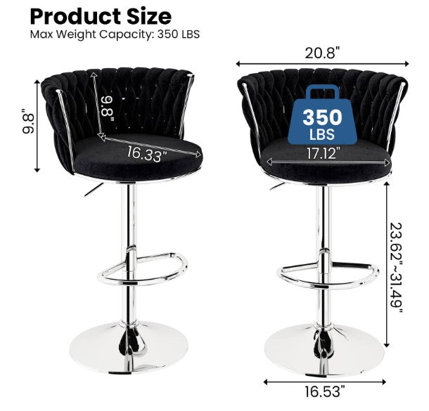 Stylish Bar Stool Set With Backrest Footstool Rotatable, Adjustable Cushion, Kitchen Island Chair, Four Colors, Metal Support