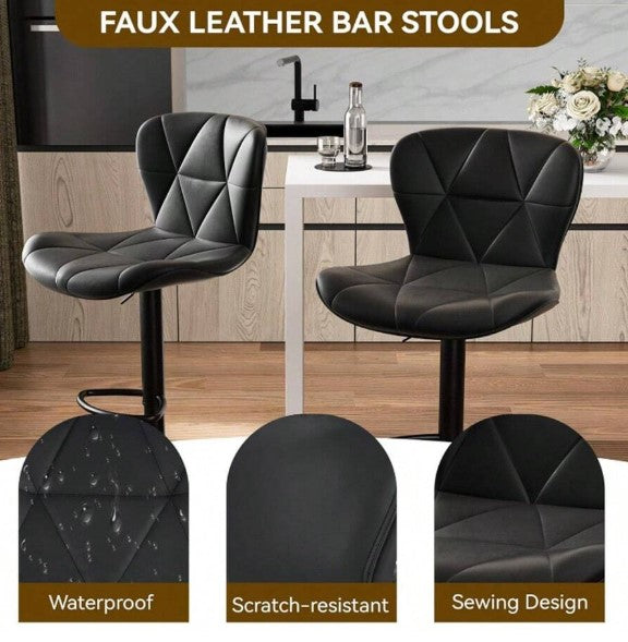 Modern Bar Stool Set Of 2, Adjustable Faux Leather Upholstered Swivel Counter Stools, Counter Height Barstools With Back For Kitchen Island