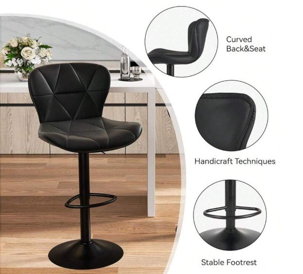 Modern Bar Stool Set Of 2, Adjustable Faux Leather Upholstered Swivel Counter Stools, Counter Height Barstools With Back For Kitchen Island