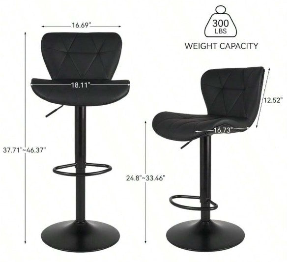 Modern Bar Stool Set Of 2, Adjustable Faux Leather Upholstered Swivel Counter Stools, Counter Height Barstools With Back For Kitchen Island