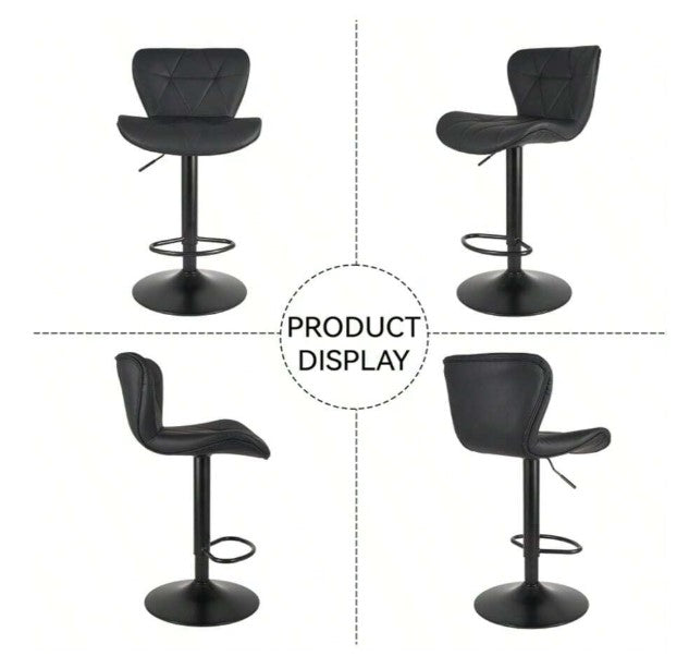 Modern Bar Stool Set Of 2, Adjustable Faux Leather Upholstered Swivel Counter Stools, Counter Height Barstools With Back For Kitchen Island