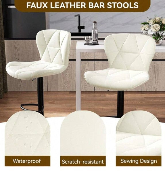 Modern Bar Stool Set Of 2, Adjustable Faux Leather Upholstered Swivel Counter Stools, Counter Height Barstools With Back For Kitchen Island
