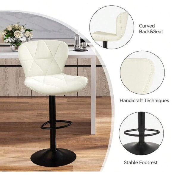 Modern Bar Stool Set Of 2, Adjustable Faux Leather Upholstered Swivel Counter Stools, Counter Height Barstools With Back For Kitchen Island