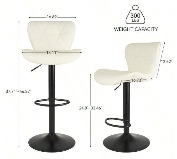 Modern Bar Stool Set Of 2, Adjustable Faux Leather Upholstered Swivel Counter Stools, Counter Height Barstools With Back For Kitchen Island