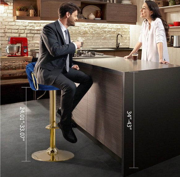 Bar Stools Set Of 2, Adjustable Barstools Counter Height Stools With Back And Arm, Velvet Woven Kitchen Island Stools With Gold Metal Leg & Base, 360° Swivel Bar Chairs