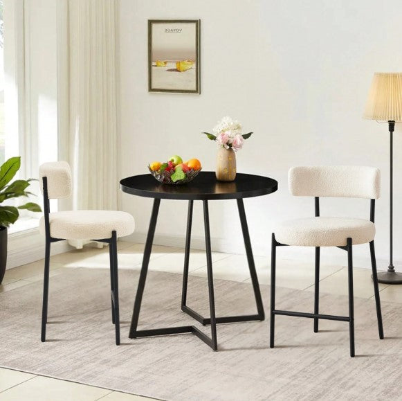 Ivory White Furry Bar Stool Set With Metal Black Frame Modern Sherpa Upholstered Dining Chairs With Padded Seat Industrial Counter Stool For Home Bars Kitchens Cafes Lounges Luxurious Kitchen Chairs Room Decor