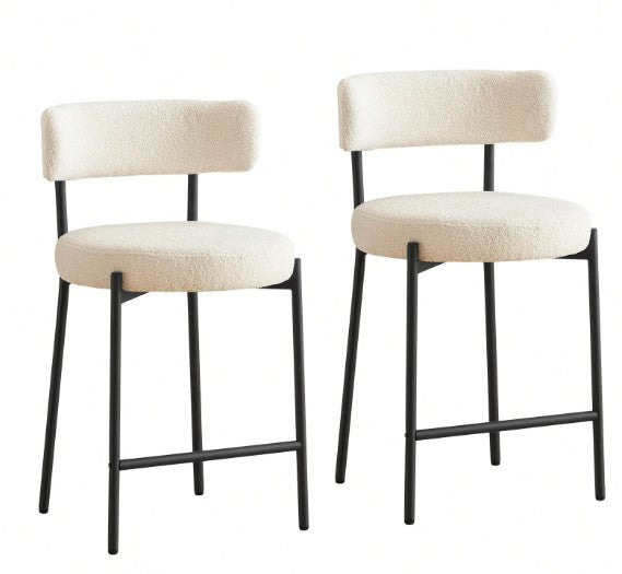Ivory White Furry Bar Stool Set With Metal Black Frame Modern Sherpa Upholstered Dining Chairs With Padded Seat Industrial Counter Stool For Home Bars Kitchens Cafes Lounges Luxurious Kitchen Chairs Room Decor