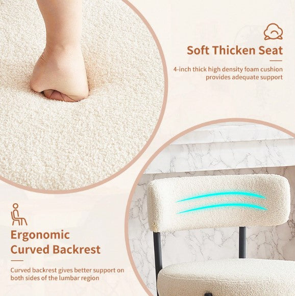 Ivory White Furry Bar Stool Set With Metal Black Frame Modern Sherpa Upholstered Dining Chairs With Padded Seat Industrial Counter Stool For Home Bars Kitchens Cafes Lounges Luxurious Kitchen Chairs Room Decor