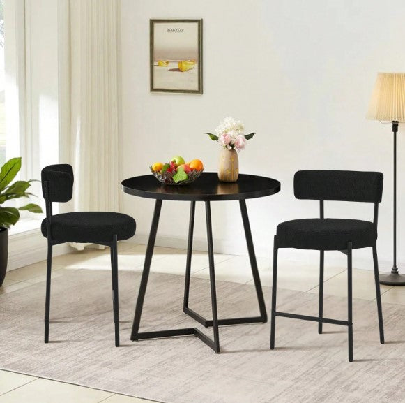 Black Furry Bar Stool Set With Metal Black Frame Modern Sherpa Upholstered Dining Chairs With Padded Seat Industrial Counter Stool For Home Bars Kitchens Cafes Lounges Luxurious Kitchen Chairs Room Decor