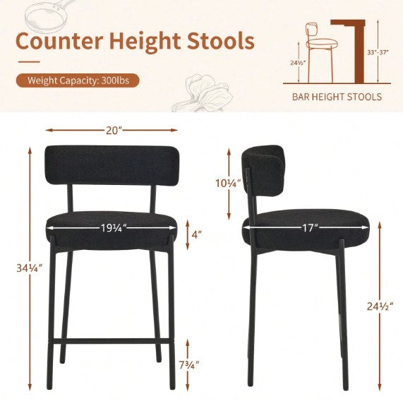 Black Furry Bar Stool Set With Metal Black Frame Modern Sherpa Upholstered Dining Chairs With Padded Seat Industrial Counter Stool For Home Bars Kitchens Cafes Lounges Luxurious Kitchen Chairs Room Decor